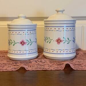 Grandmacore Vintage Ceramic Canister Set – White with Hand-Painted Floral Design